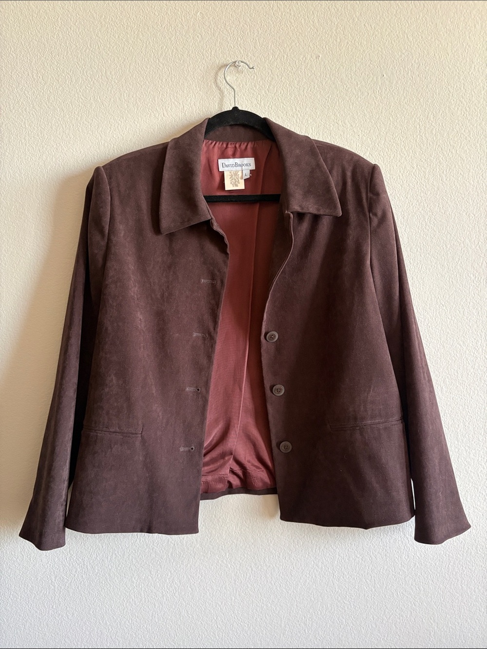 Vintage David Brooks Faux Suede Button Jacket Dark Brown Button Front Size L